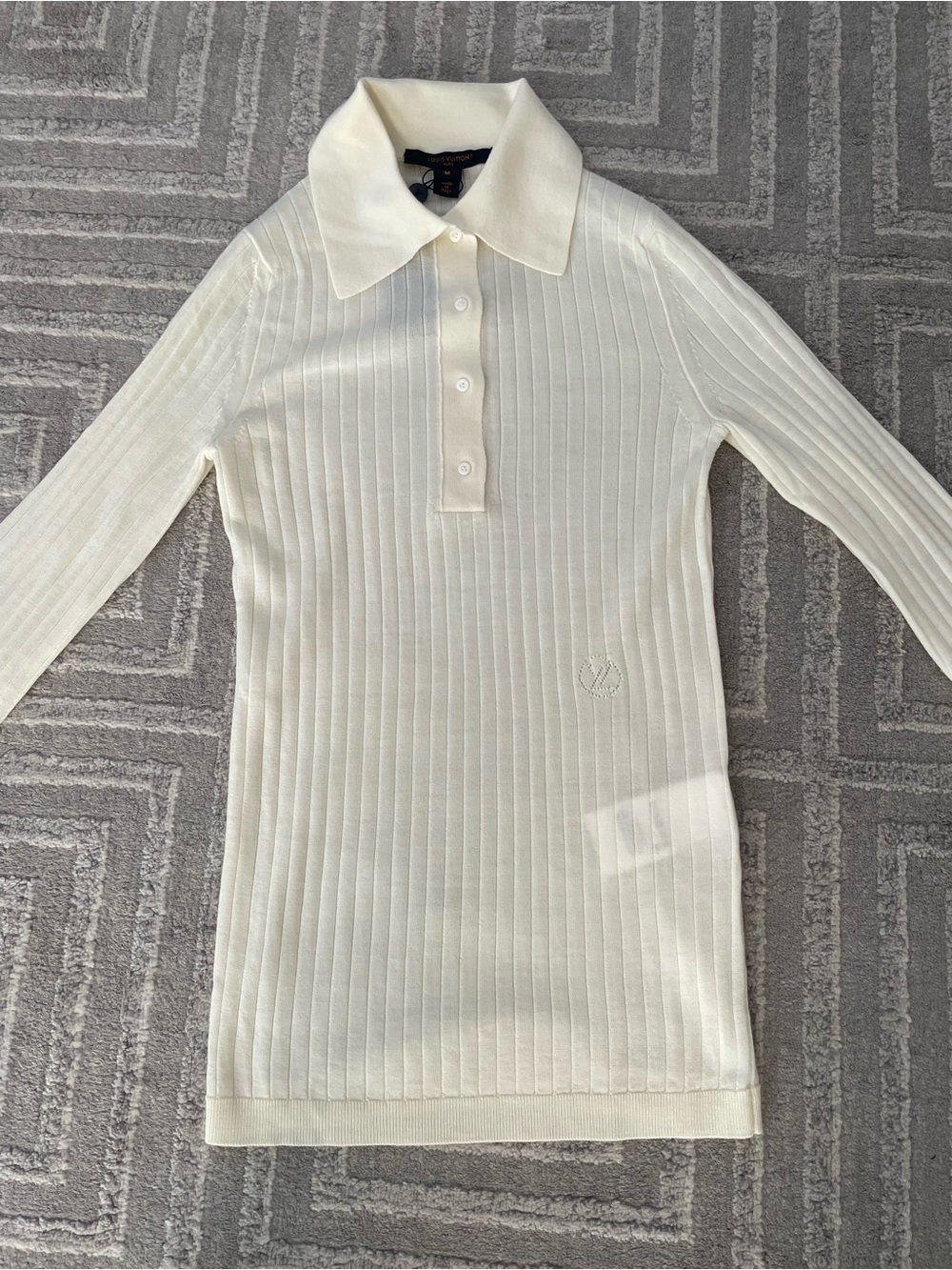 Louis Vuitton Cream Ribbed Polo Knit Top